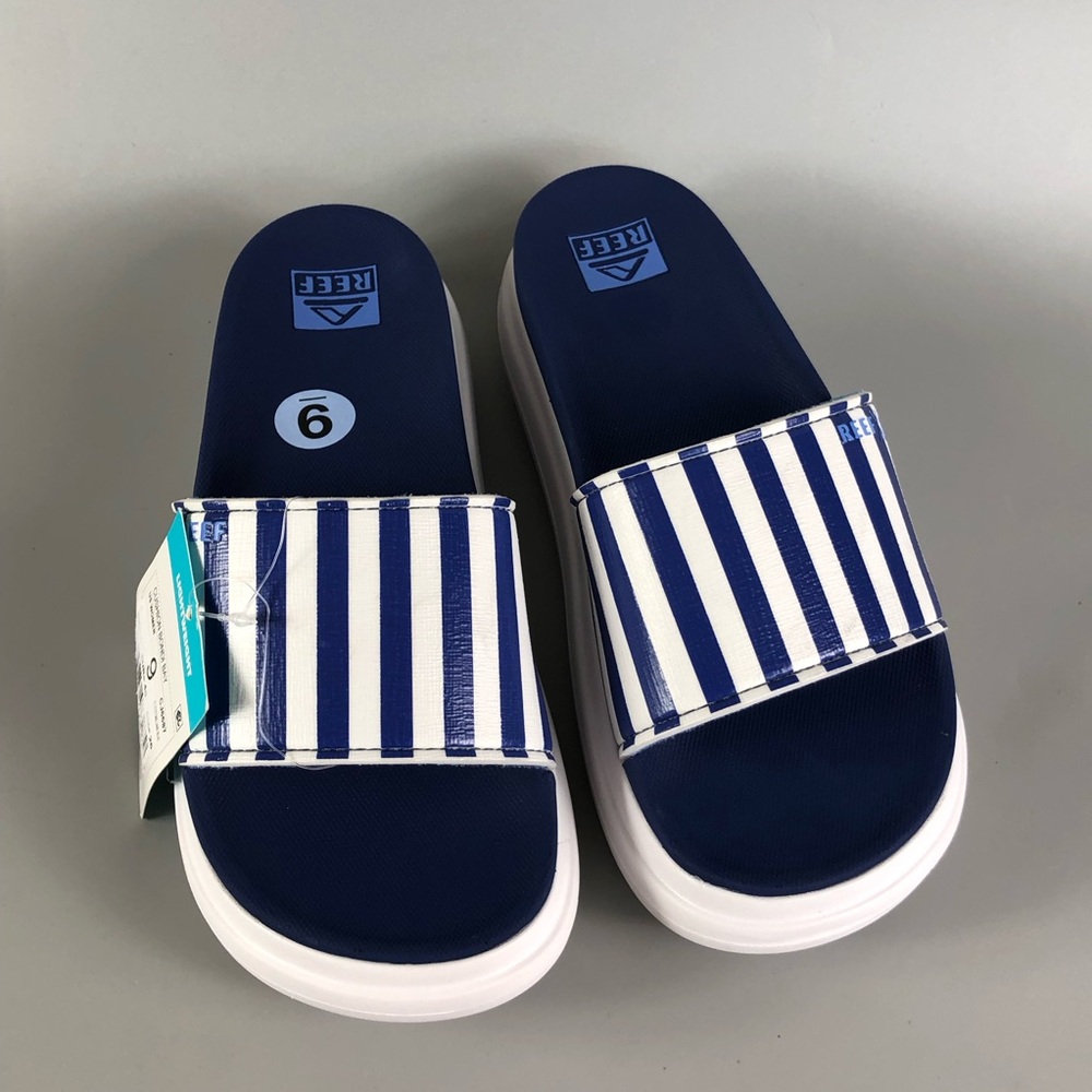 Reef Navy and White Striped Slide Sandals - Women's